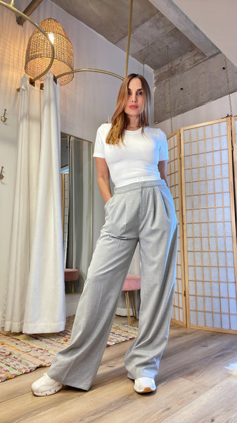 Ali sporty glam double waistband grey trousers