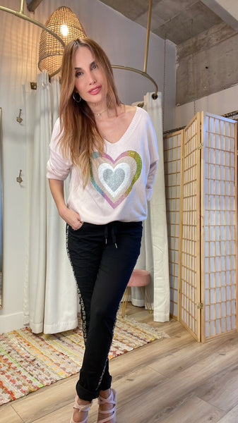 Heart sweater in soft pink