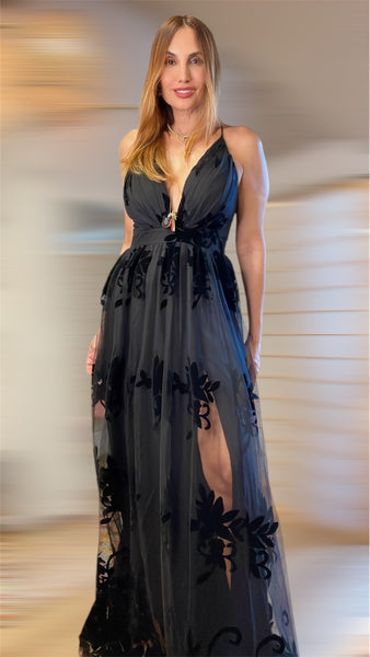 Naomi midnight black tulle maxi dress