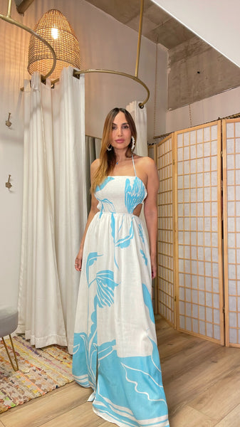 Camila off white aqua long dress