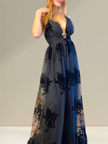 Naomi midnight black tulle maxi dress