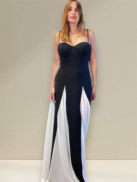 Sophia's Red Carpet" - Black and White Evening Gown