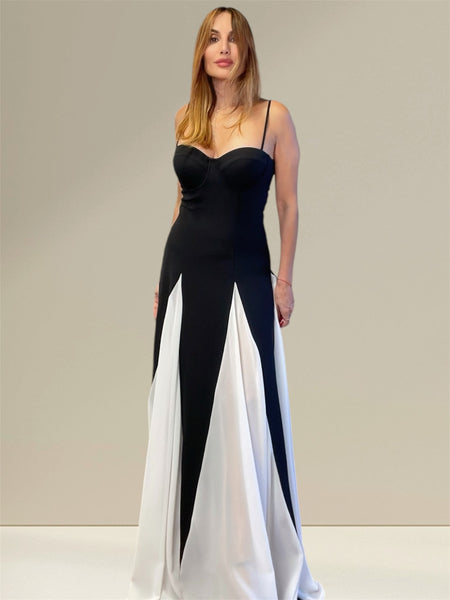 Sophia's Red Carpet" - Black and White Evening Gown