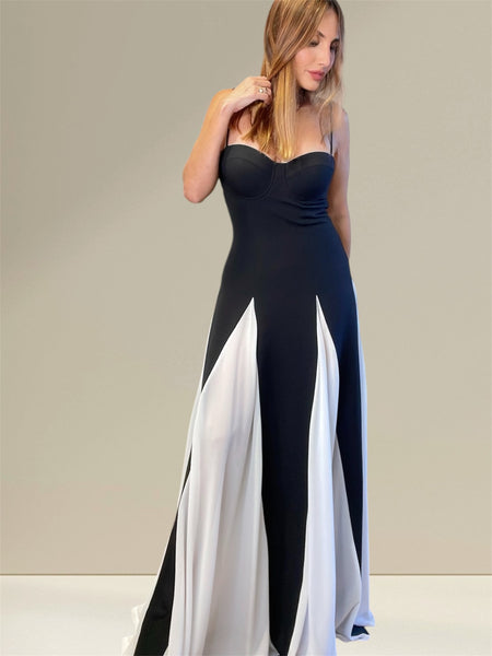 Sophia's Red Carpet" - Black and White Evening Gown