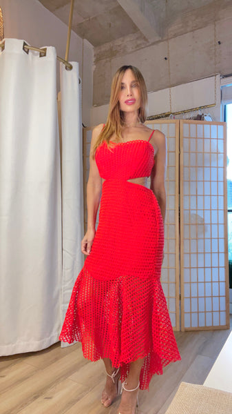 Sorte cut out red mesh dress